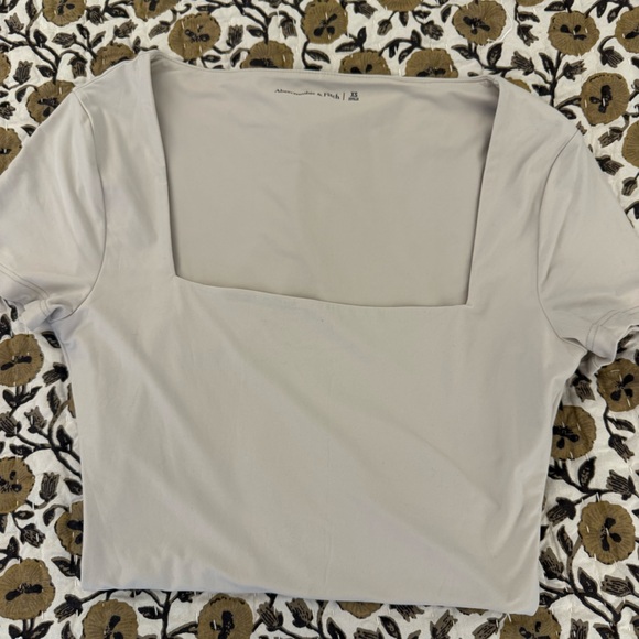 Abercrombie Soft Matte Seamless Short-Sleeve Squareneck Bodysuit in Light Taupe - Picture 1 of 5